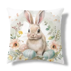 Funda de Cojín Conejo de Pascua Lindo Acuarela Almohada Flores Primavera Decoración