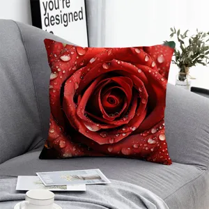 Fodera per cuscino rosa rossa con gocce d'acqua, morbida federa decorativa per divano.