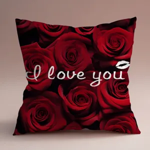 Funda de cojin con rosas rojas San Valentin cuadrado suave para sofa cama decoracion hogar