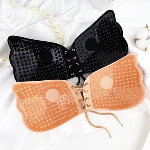 Seamless invisible silicone push-up bra with front lace-up design for party and evening dresses.
