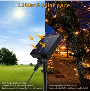 Dettaglio del pannello solare per catena luminosa LED esterna, 1200mA con sensore luce.