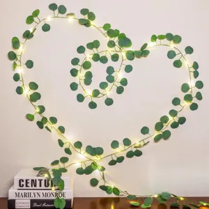 Guirnalda de Luces LED de Hojas de Eucalipto Artificiales Enredadera Verde Luces de Hadas para Fiesta de Boda Decoración de Pared
