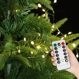 LED Kupferdraht Lichterkette Detailansicht mit Multifunktionsfernbedienung fuer Weihnachtsbaum.