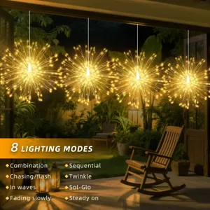 Solar firework string lights outdoor waterproof hanging starburst fairy lights garden decor