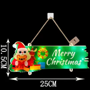 Cartello per Porta di Natale LED in Legno Sospeso Decorazione Babbo Natale Luminoso 25cm