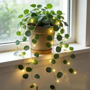Planta artificial de eucalipto en maceta con luces led para decoración del hogar.