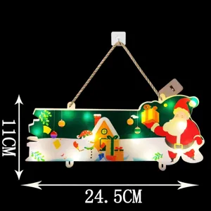 Cartello per porta di Natale in legno con luci LED, decorazione appendibile festiva per le feste.