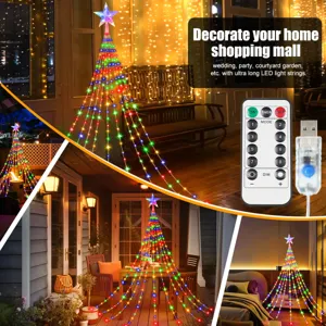 Χριστουγεννιάτικο Δέντρο Καταρράκτης LED USB Φωτιστικό Εξωτερικού Χώρου με Τηλεχειριστήριο
