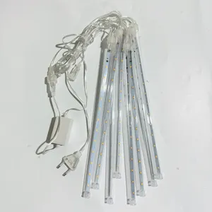 LED meteor shower light string, waterproof falling rain tube lights for outdoor holiday decor.