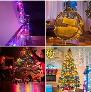LED lichtketting voor kerstboomdecoratie, kleurrijke kerstverlichting voor feest thuis.