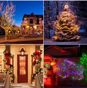Dettaglio catena luminosa LED solare da esterno, luci impermeabili per giardino e Natale.