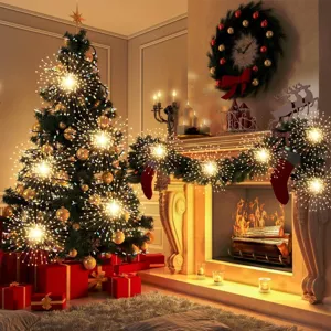 Solar firework curtain lights dandelion copper wire fairy lights for holiday home decor