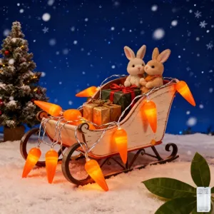 Guirlande de Luces LED de Zanahoria de Pascua Funciona con Pilas Lindo Conejito Luces de Hadas para Dormitorio Fiesta Hogar Decoración