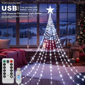 Διακοσμητική φωτεινή αλυσίδα LED USB χριστουγεννιάτικο αστέρι κουρτίνα φωτός για πάρτι