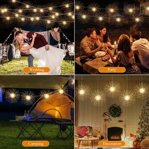 Solar firework string lights outdoor copper wire starburst fairy lights for wedding party camping