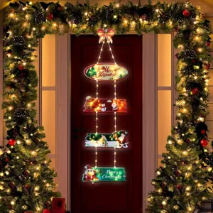 Cartello per Porta di Natale Catena Luminosa LED Ornamentale da Appendere Decorazione per Festa Luce Calda