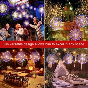 Solar firework copper wire string lights detail view, ideal for outdoor garden holiday decor.