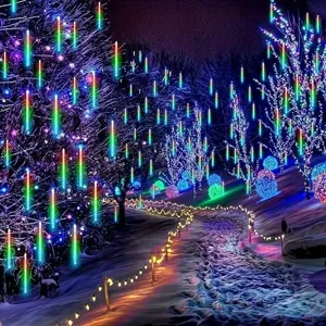 Outdoor waterproof LED meteor shower rain tube lights string for holiday tree decoration.