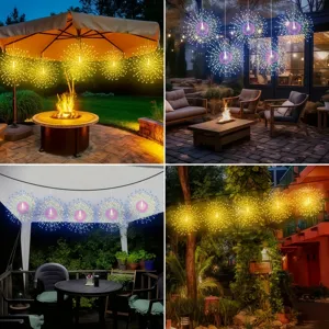 Solar firework curtain lights outdoor waterproof dandelion string lights for patio garden decoration