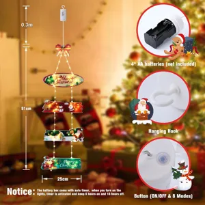 Catena luminosa LED natalizia da appendere con quattro cartelli per decorazione festiva.