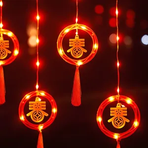 Lente festival rode lantaarn gordijn verlichting LED snoer nieuwjaar decoratie.