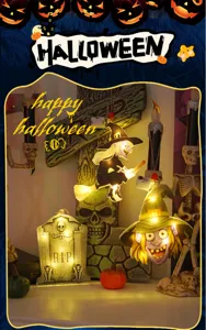 Σετ κρεμαστών φώτων LED Halloween με σχέδιο μάγισσας και διακόσμηση ταφόπετρας για πάρτι.