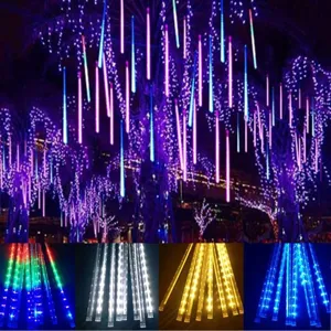 LED meteor shower rain lights outdoor waterproof falling tube lights for tree hanging holiday decor