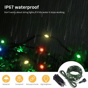 Outdoor waterproof LED string lights IP67 rated, perfect for garden and holiday tree decor.