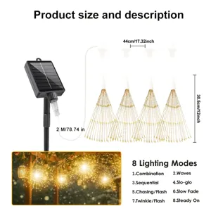 Solar firework curtain light solar powered dandelion string light with 8 lighting modes size