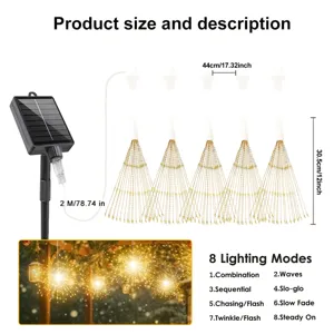 Solar powered firework string lights dandelion copper wire fairy lights for outdoor garden party decor.