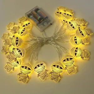 Halloween LED mummy string lights, battery operated cute ghost fairy lights for party decor.