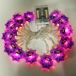 Halloween LED spider web string lights with battery box for spooky party festival indoor decoration