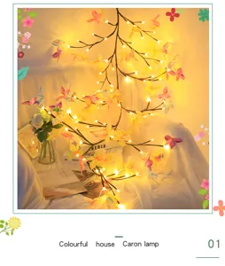 Luce LED a stringa ramo vite farfalla flessibile per decorazione murale interna romantica.