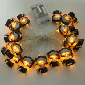 Halloween LED skull string lights, battery operated spooky party decorative fairy lights.