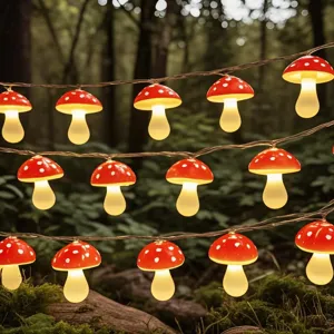 LED Mushroom String Lights Cute Cartoon Fairy Lights Battery Powered Warm White For Room Indoor Holiday Party Decor