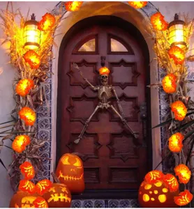 Solar LED marigold flower string lights for Mexican Halloween and festival party decoration.