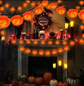 Solar LED marigold flower string lights for Halloween party decor and festive home lighting.
