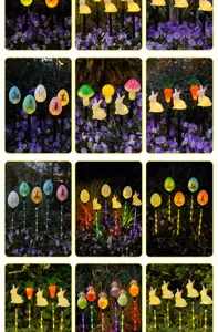 Luci solari LED da giardino di Pasqua con uova e coniglietti luminosi decorativi