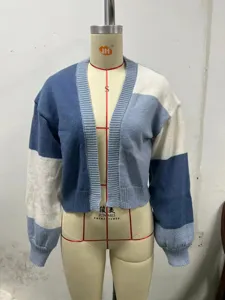 Dames gebreid vest colorblock casual lange mouwen trui retro vintage bovenkleding