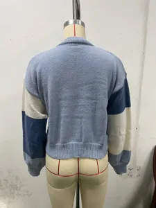 Vrouwen kleurenblok gebreide trui casual gestreepte lange mouwen vest vintage stijl