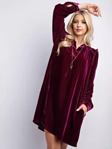 Mujer vestido largo terciopelo cuello V manga larga liso holgado recto otoño invierno