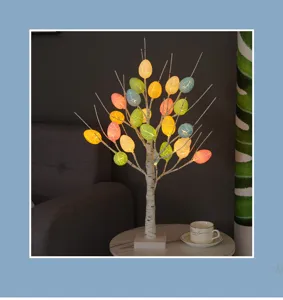 Detailed view of LED Easter egg tree light with glowing cracked egg ornaments for indoor decor.