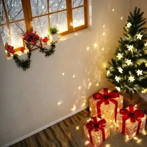 Weihnachts LED Licht Geschenkbox 3er Set Faltbar Leuchtend Weihnachtsbaum Dekoration