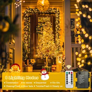 Catena luminosa LED con scatola batterie impermeabile, 8 modalità di luce e telecomando per Natale.