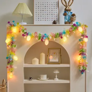 Easter egg light string with colorful tinsel garland, perfect holiday decorative lighting.