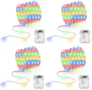 Vista dettagliata di luci LED colorate a fil di rame con scatola batteria a 8 modalità.