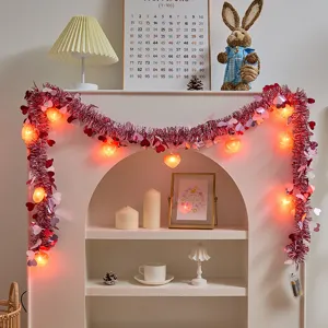 Valentine's Day heart tinsel garland string lights for romantic home party holiday decoration