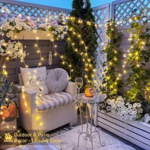 Outdoor LED Lichterkette fuer Terrasse Garten Weihnachten Feier warme weisse Atmosphaere Deko