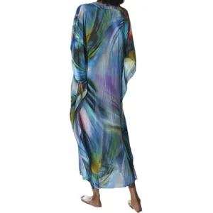 Donna Copricostume Mare Lungo Stampa Kaftan Vestito Da Spiaggia Estivo Abito Da Bagno Chic