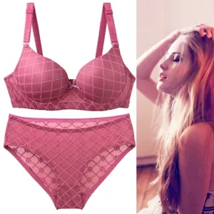 Women Push Up Bra Set Comfortable Breathable Lingerie Set Solid Color Underwear Set